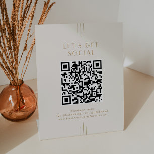 EVERLY Cream Gold Business Let's Get Social Media Pedestal Sign