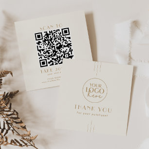 EVERLY Cream Gold Business Logo QR Code Thank You Discount Card