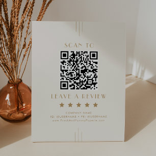 EVERLY Cream Gold Business QR Code Leave A Review Pedestal Sign
