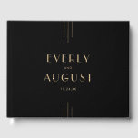 EVERLY Elegant Art Deco Black and Gold Wedding Guest Book