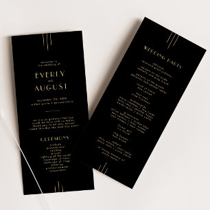 EVERLY Elegant Art Deco Black and Gold Wedding Program