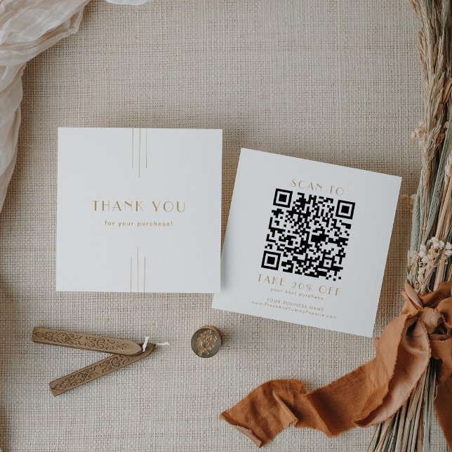 EVERLY Gold Art Deco Business QR Code Thank You Discount Card (EVERLY Gold Art Deco Business QR Code Thank You Discount Card)