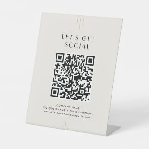 EVERLY Ivory Black Business Let's Get Social Media Pedestal Sign