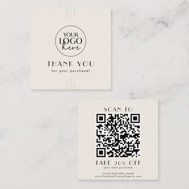 EVERLY Ivory Black Business Logo QR Code Thank You Discount Card (Front/Back)