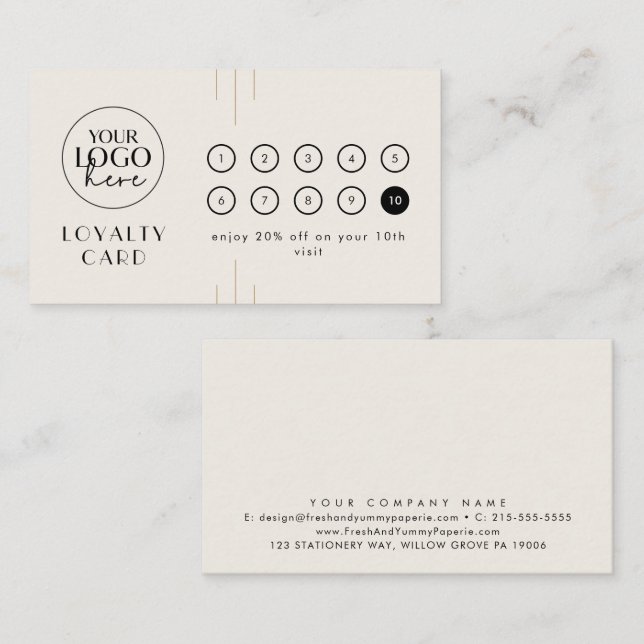 EVERLY Ivory Black Logo Business Reward 10 Punch Loyalty Card (Front/Back)