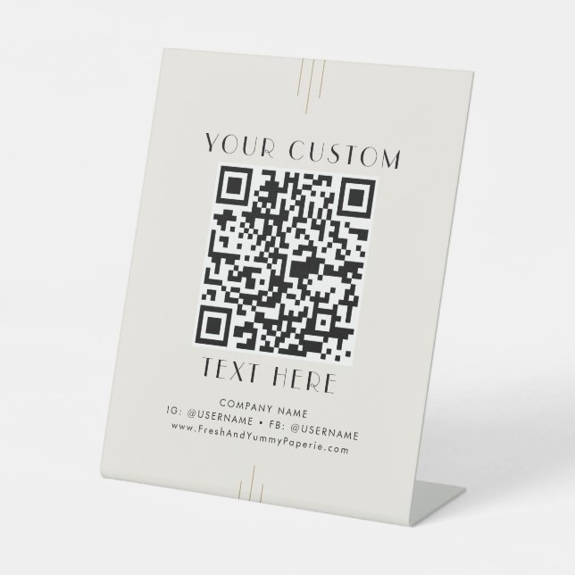 EVERLY Ivory Business or Wedding Custom QR Code Pedestal Sign (Front)