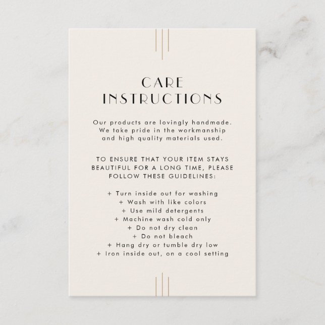 EVERLY Ivory Business Product Care Instructions Enclosure Card (Front)