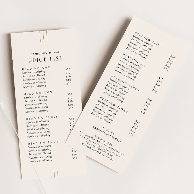 EVERLY Ivory Double Sided Business Price List Rack Card (EVERLY Ivory Double Sided Business Price List Rack Card)