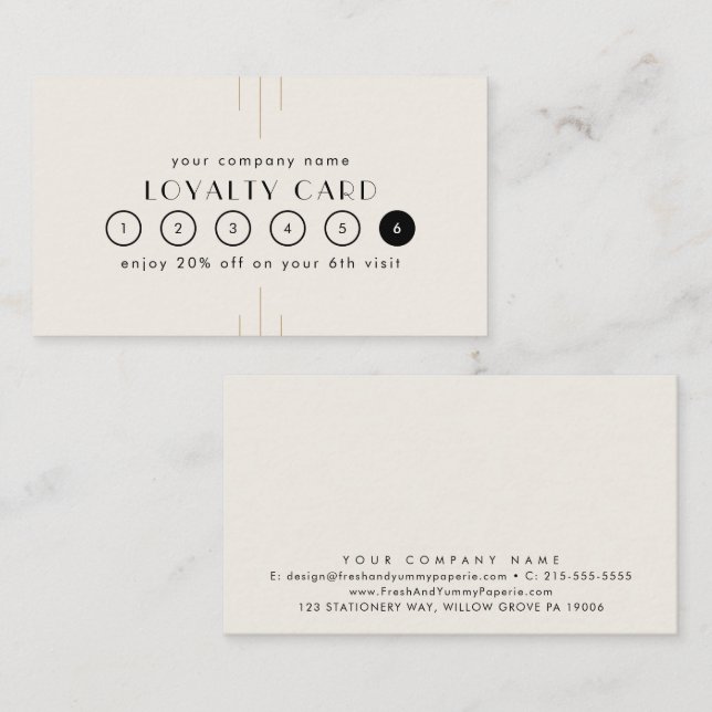 EVERLY Ivory Gold Black Business Reward 6 Punch Loyalty Card (Front/Back)