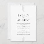 EVERLY Minimalist Art Deco White and Black Wedding Invitation