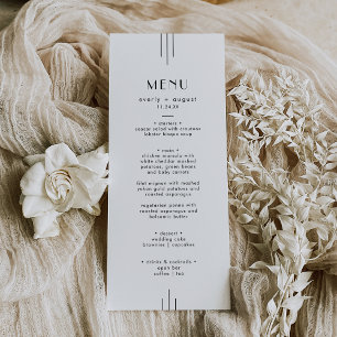 EVERLY Minimalist Art Deco White and Black Wedding Menu
