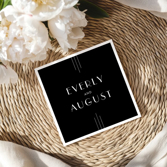 EVERLY Modern Art Deco Black and White Wedding Napkins (EVERLY Modern Art Deco Black and White Wedding Napkins)