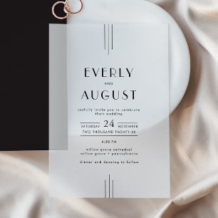 EVERLY Modern Art Deco Black and White Wedding Vellum Invitations