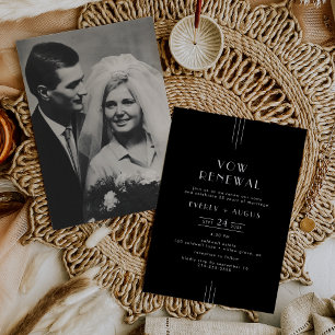 EVERLY Modern Art Deco Black Photo Vow Renewal Invitation