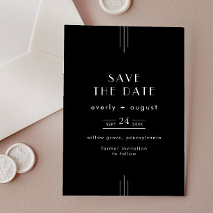 EVERLY Modern Art Deco Black Wedding Save the Date Acrylic Invitations
