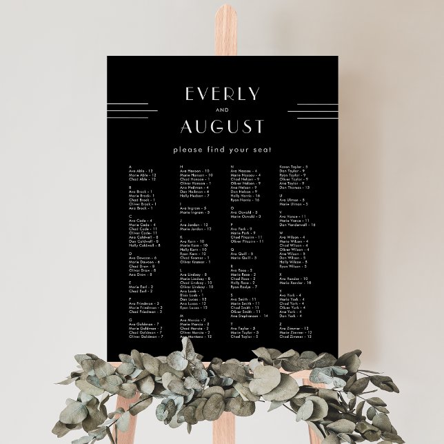 EVERLY Modern Art Deco Black Wedding Seating Chart Foam Board (EVERLY Modern Art Deco Black Wedding Seating Chart Foam Board)