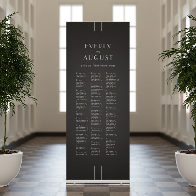 EVERLY Modern Art Deco Black Wedding Seating Chart Retractable Banner (EVERLY Modern Art Deco Black Wedding Seating Chart Retractable Banner)