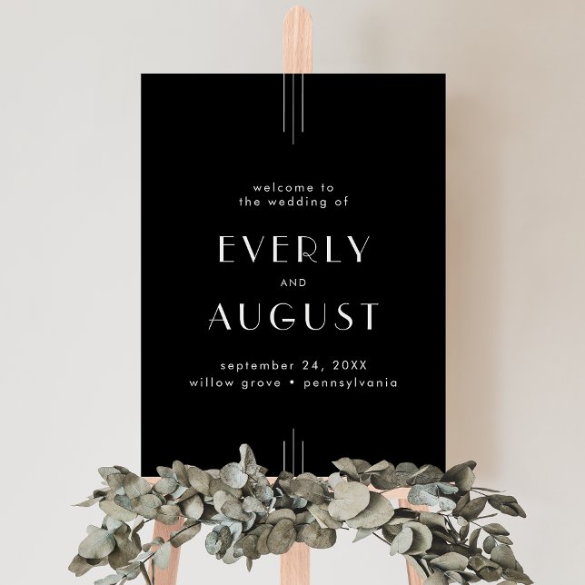 EVERLY Modern Art Deco Black Wedding Welcome Sign (Modern Art Deco Black Wedding Welcome Sign / AVERY)