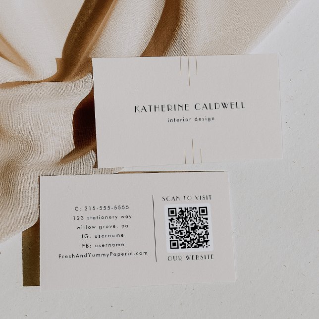 EVERLY Retro Art Deco Ivory Gold Black QR Code Business Card (EVERLY Retro Art Deco Ivory Gold Black QR Code Business Card)