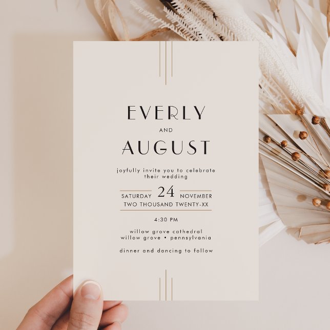 EVERLY Retro Art Deco Ivory Gold Black Wedding Invitation (EVERLY Retro Art Deco Ivory Gold Black Wedding Invitation)
