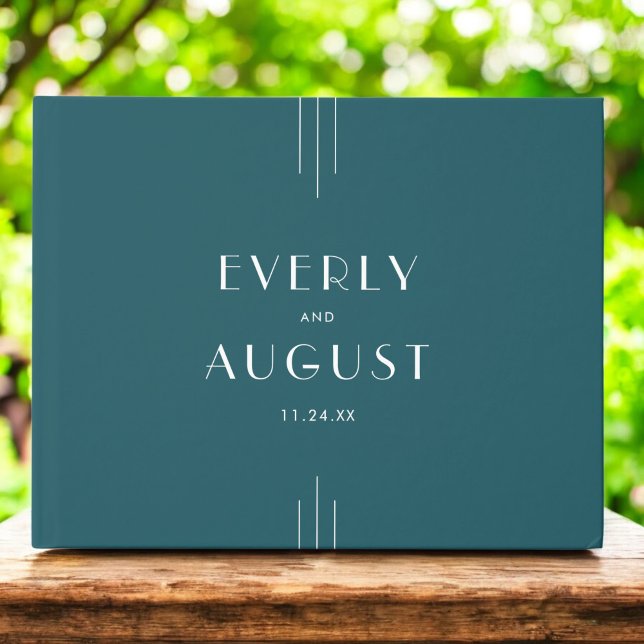 EVERLY Simple Retro Art Deco Peacock Teal Wedding Guest Book (EVERLY Simple Retro Art Deco Peacock Teal Wedding Guest Book)
