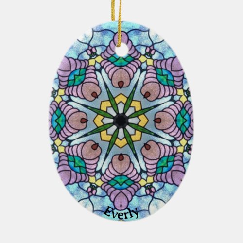 EVERLY STAINED GLASS  EASTER EGG  Kaleidoscope  Ceramic Ornament