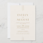 EVERLY Vintage Art Deco Cream and Gold Wedding Invitation
