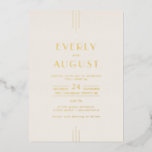 EVERLY Vintage Art Deco Cream Gold Foil Wedding Foil Invitation