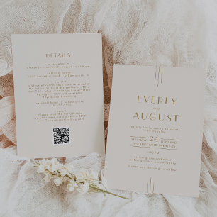 EVERLY Vintage Art Deco Cream Gold QR Code Wedding Invitation
