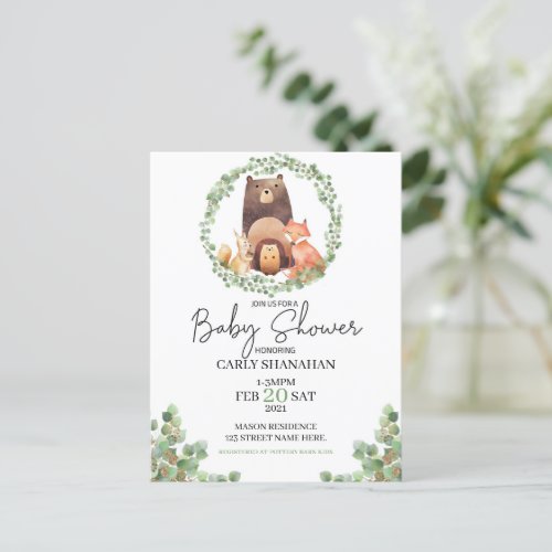 EVERLY woodland Baby ShowerWatercolorforest Holiday Postcard