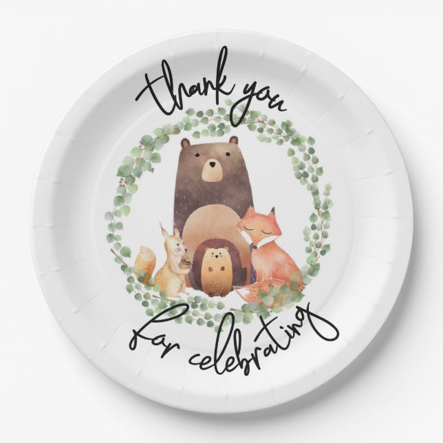 EVERLY woodland Baby Shower|Watercolor|forest Paper Plates (Front)