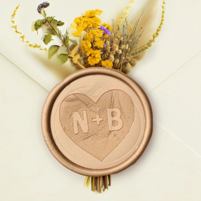 Evermore • Carved Initials Heart Wedding Monogram Wax Seal Sticker (The Evermore wax seal is designed to complement the enchanted forest theme of the wedding suite.)