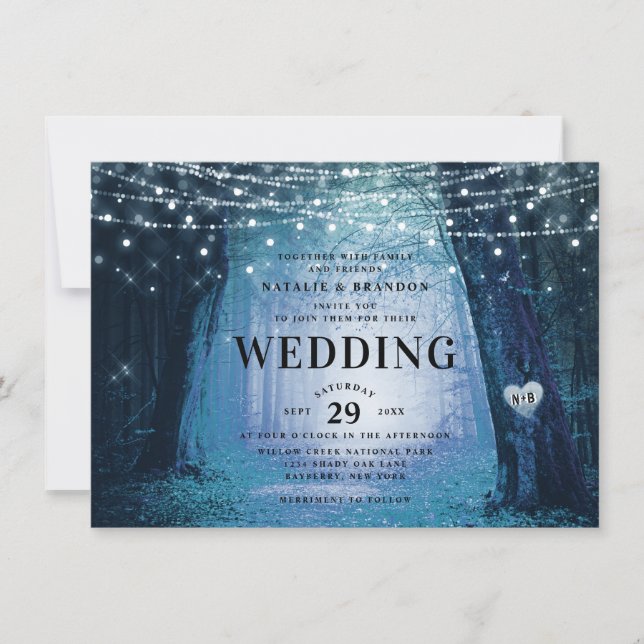Evermore | Enchanted Fairy Forest | Blue Wedding Invitation (Front)