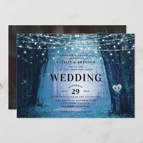Evermore  Enchanted Fairy Forest  Blue Wedding Invitation