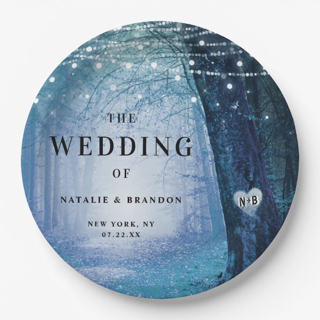 Evermore | Enchanted Fairy Forest | Blue Wedding Paper Plates (Front)