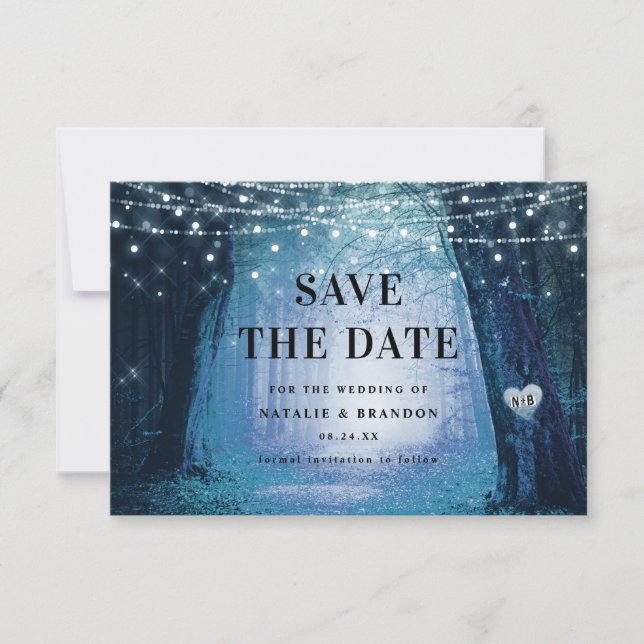 Evermore | Enchanted Fairy Forest | Blue Wedding Save The Date (Front)