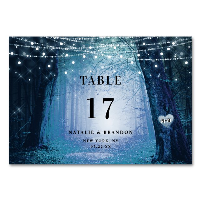 Evermore | Enchanted Fairy Forest | Blue Wedding Table Number (Front)