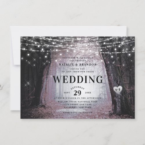 Evermore  Enchanted Fairy Forest  Mauve Wedding Invitation