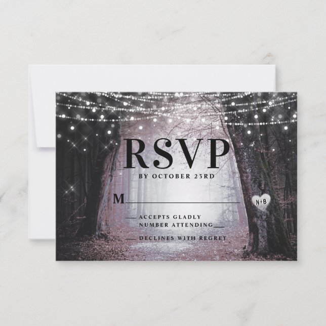 Evermore | Enchanted Fairy Forest | Mauve Wedding RSVP Card (Front)