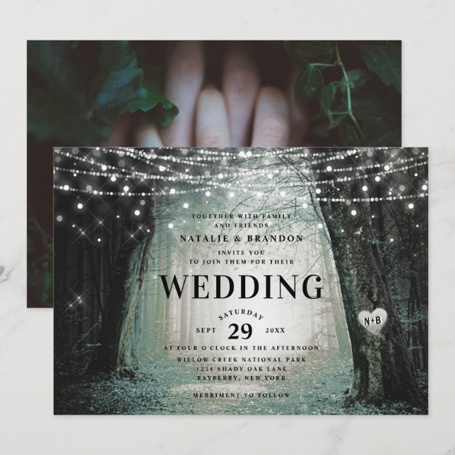 Evermore | Enchanted Fairy Forest | Moss Wedding Invitation (Front/Back)