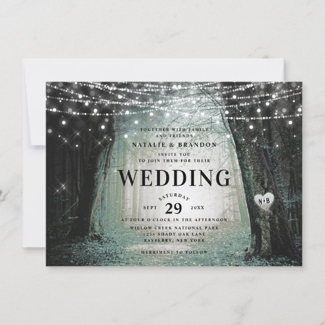 Evermore | Enchanted Fairy Forest | Moss Wedding Invitation (Front)