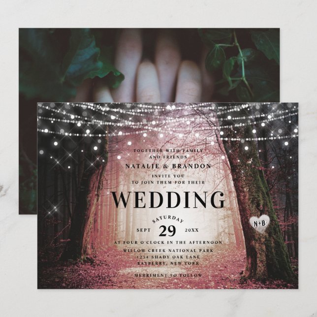 Evermore | Enchanted Fairy Forest | Pink Wedding Invitation (Front/Back)