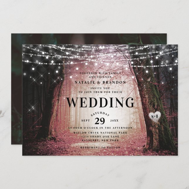 Evermore | Enchanted Fairy Forest | Pink Wedding Invitation (Front/Back)