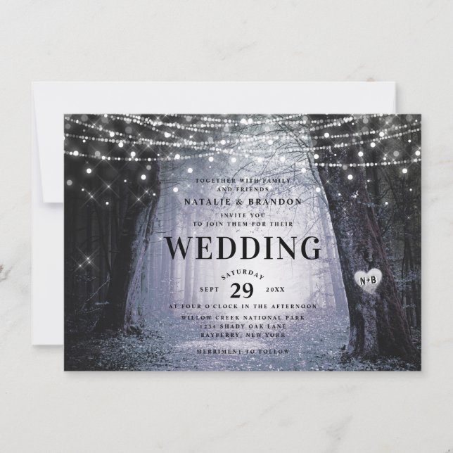 Evermore | Enchanted Fairy Forest | Purple Wedding Invitation (Front)