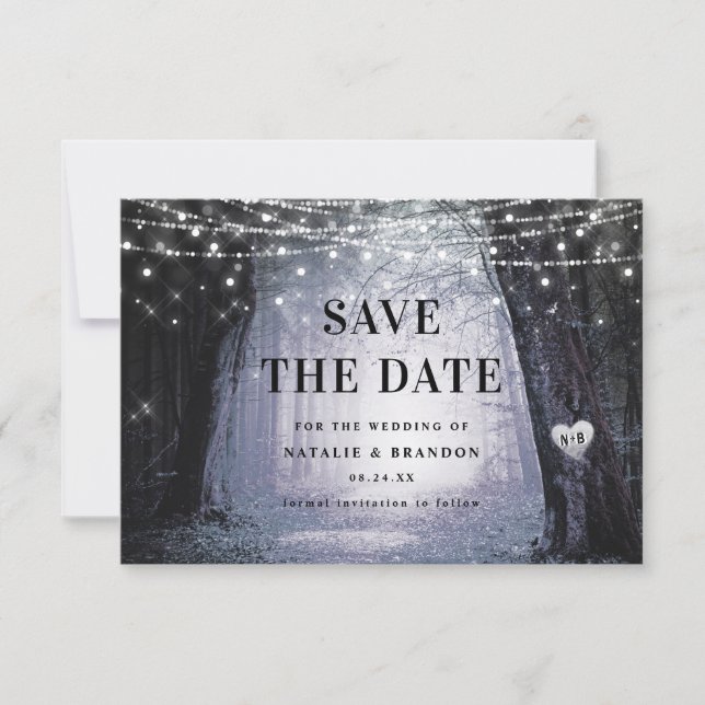 Evermore | Enchanted Fairy Forest | Purple Wedding Save The Date (Front)