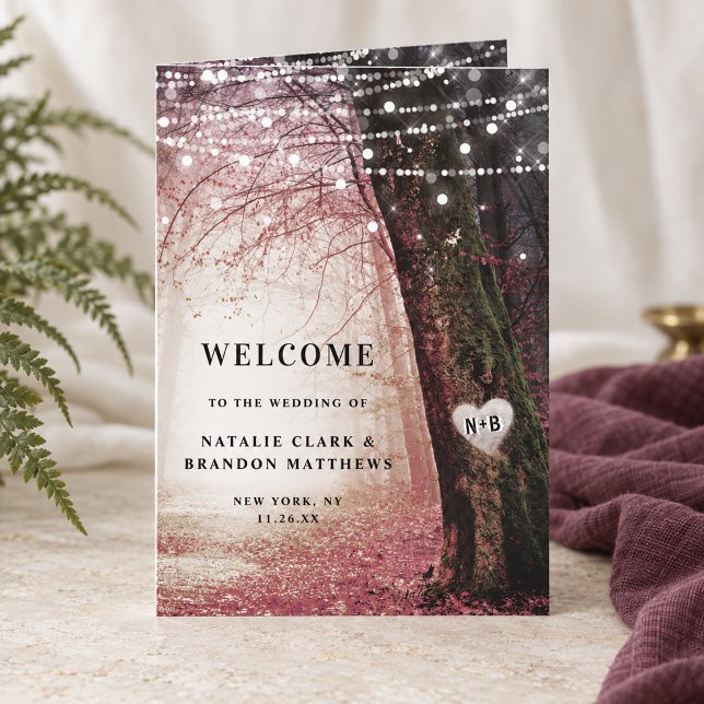 Evermore | Enchanted Fairy Forest Wedding Ceremony Program (Pink Evermore enchanted forest folded wedding ceremony program with personalized cover. Styling props are not included.)