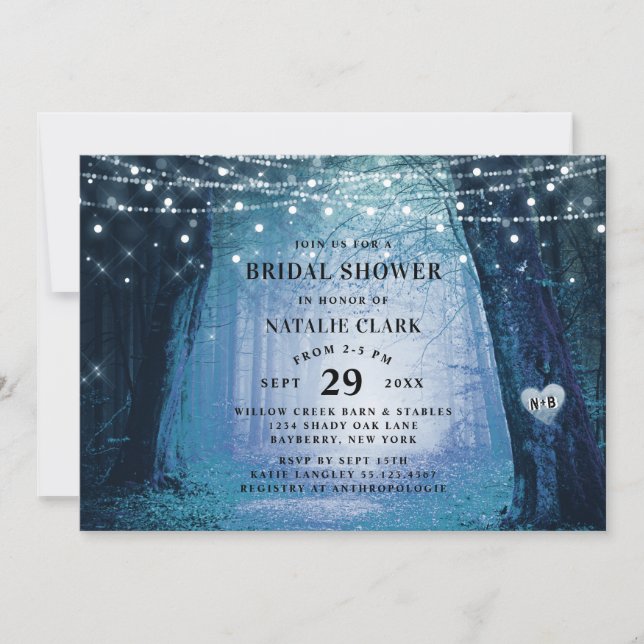 Evermore | Enchanted Forest Blue Bridal Shower Invitation (Front)