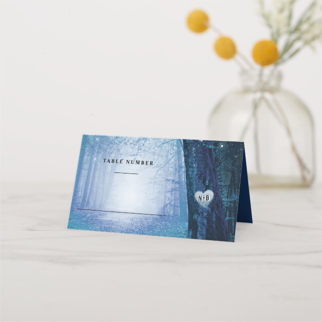 Evermore | Enchanted Forest | Blue Table Number Place Card (Front)