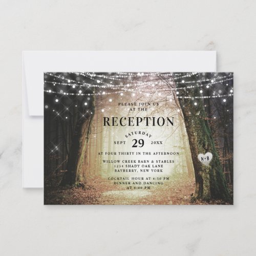 Evermore  Enchanted Forest Gold Wedding Reception Invitation