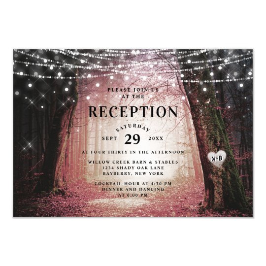 Evermore Enchanted Forest Pink Wedding Reception Invitation